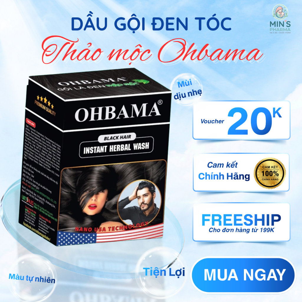 Dầu gội thảo mộc Ohbama 10 gói x 20ml giúp đen tóc phủ bạc tóc chăm sóc tóc chắc khỏe tự nhiên - Min Pharma
