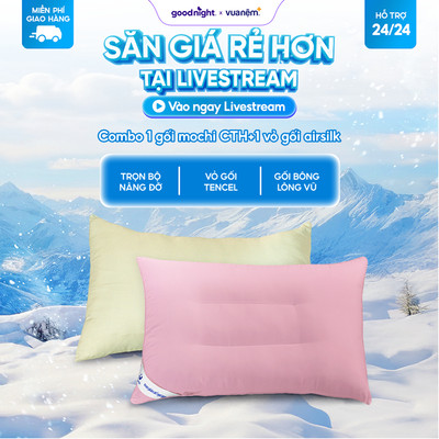Combo Ruột gối nằm lông vũ nhân tạo Mochi 45x65cm & Vỏ gối lụa tencel Airsilk mềm mịn