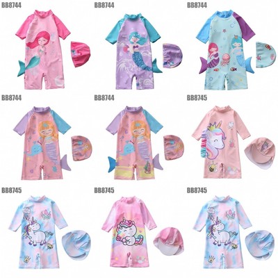 Đồ Bơi Liền Thân Bé Gái Họa Tiết Nàng Tiên Cá Đính Vây 3D Kèm Mũ Xinh Xắn MINT'S CLOSET BB8744