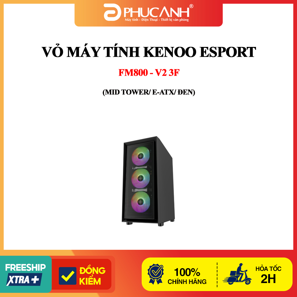 Vỏ máy tính KENOO ESPORT FM800 - V2 3F (Mid Tower/ E-ATX/ Đen)