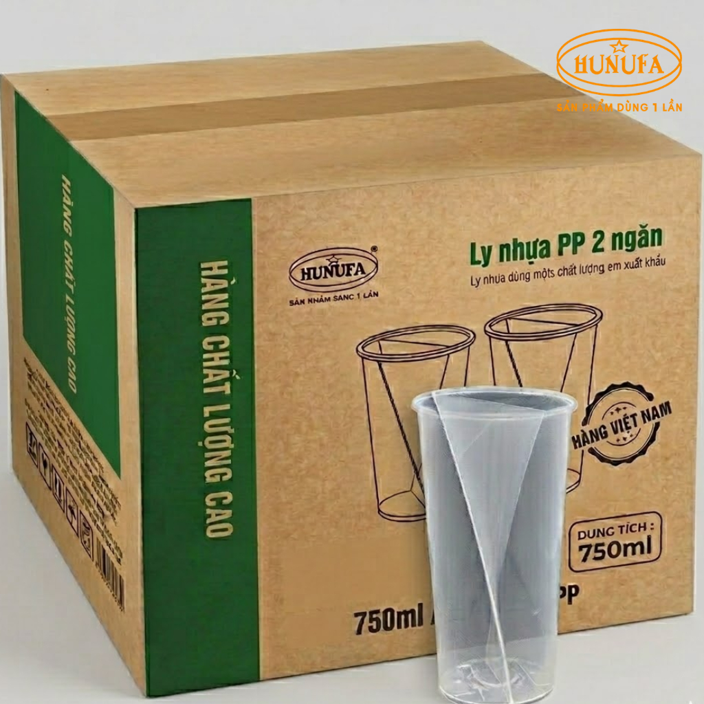 10 cái Ly nhựa PP 2 ngăn xoắn 750ml dùng 1 lần HUNUFA - Ly nhựa 2 ngăn cao cấp, trà sữa, nước ép, si