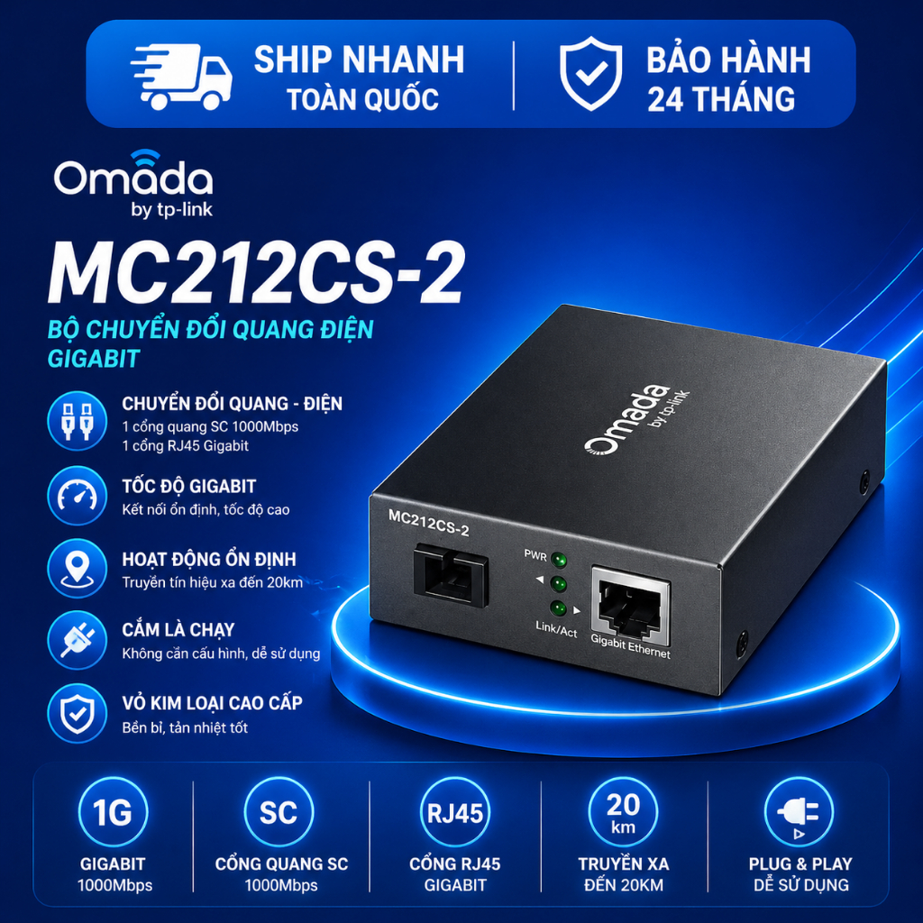 Converter Quang TP-Link MC212CS-2 (đầu B) Gigabit Media Converter SC Single Mode 2Km