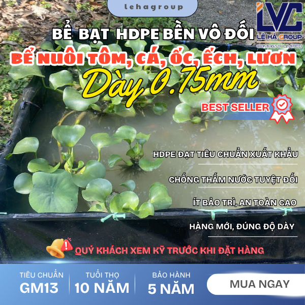 [DÀI x RỘNG]=Bể Bạt HDPE Dày 0.75mm Nguyên Sinh Lót Ao Hồ Nuôi Cá, Nuôi Ếch, Nuôi Lươn - Bạt Nhựa Ca