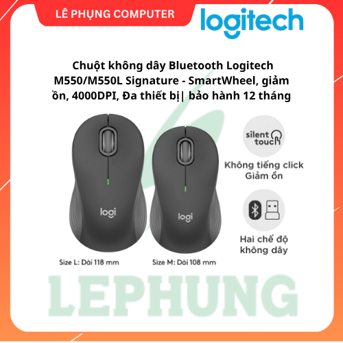 Chuột không dây Bluetooth Logitech M550/M550L Signature - SmartWheel, giảm ồn, 4000DPI, Đa thiết bị|