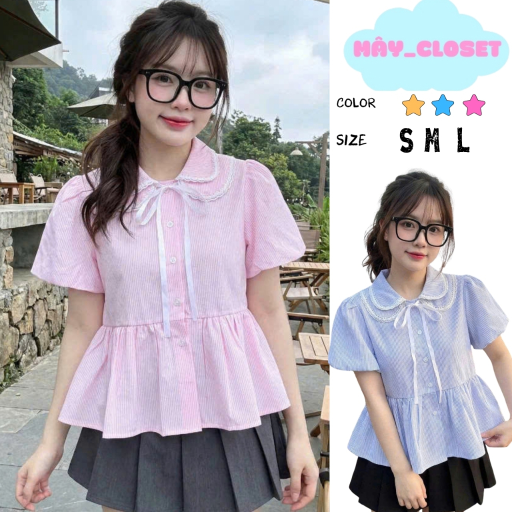 Áo Sơ Mi Nữ Dáng Babydoll Cổ Sen 2 Lá Phối Ren Cộc Tay Có Bigsize 45-75kg Phong Cách Korea (50 Cenvi