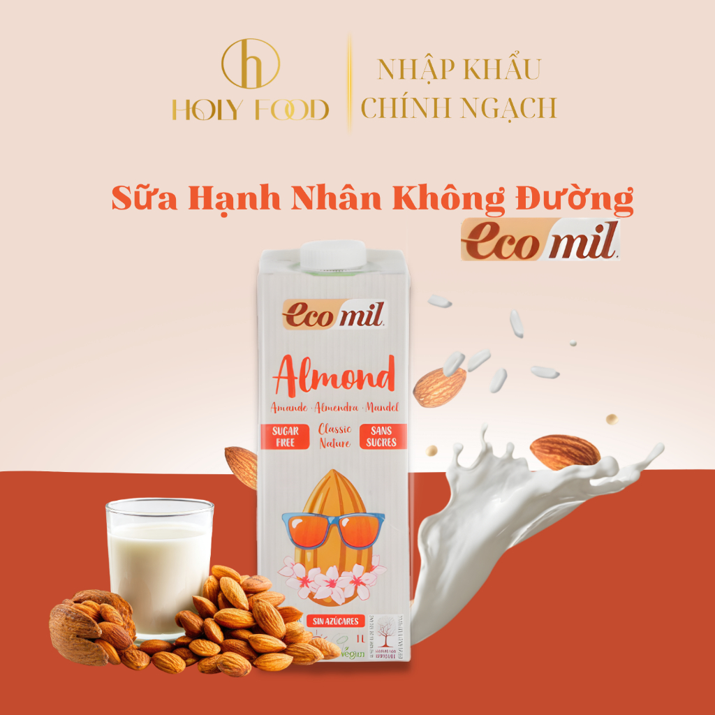 SỮA HẠNH NHÂN HỮU CƠ ECOMIL ALMOND 1L  KHÔNG ĐƯỜNG, KHÔNG GLUTEN