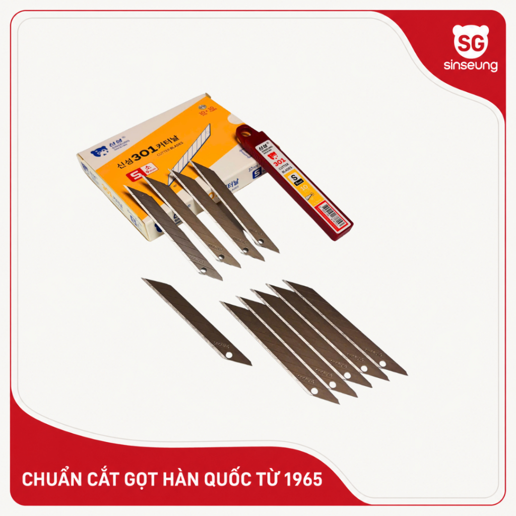 Lưỡi dao rọc thép công cụ hợp kim độ cứng 63 HRC size 9mm SINSEUNG S301 (quy cách hộp 10 lưỡi))