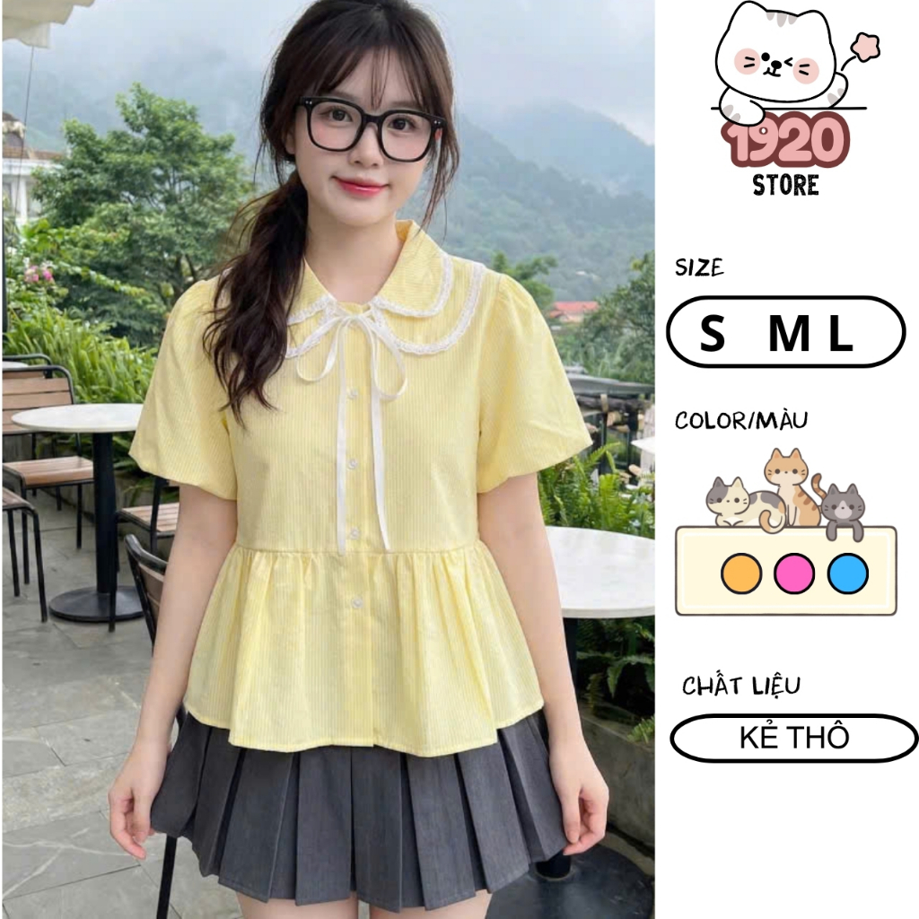 Áo Sơ Mi Nữ Dáng Babydoll Cổ Sen 2 Lá Phối Ren Cộc Tay Có Bigsize 45-75kg Phong Cách Korea (50 Cenvi