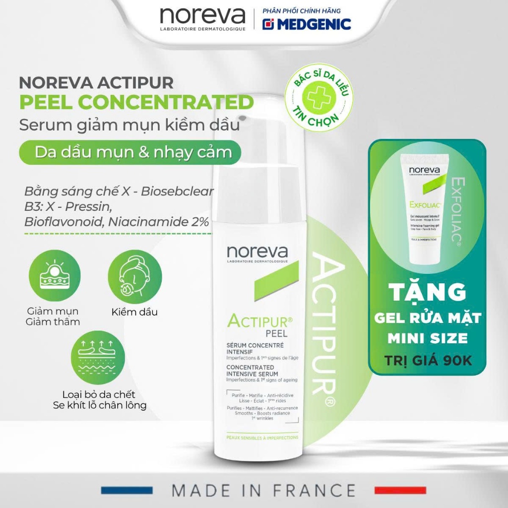 SERUM NGỪA MỤN & TRẺ HÓA CHUYÊN SÂU NOREVA ACTIPUR PEEL CONCENTRATED SERUM 30ML