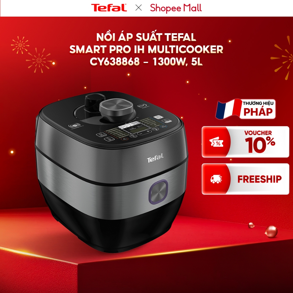 Nồi áp suất điện tử Tefal CY638868 - 5L, Đen - Xám, Công suất 1300W