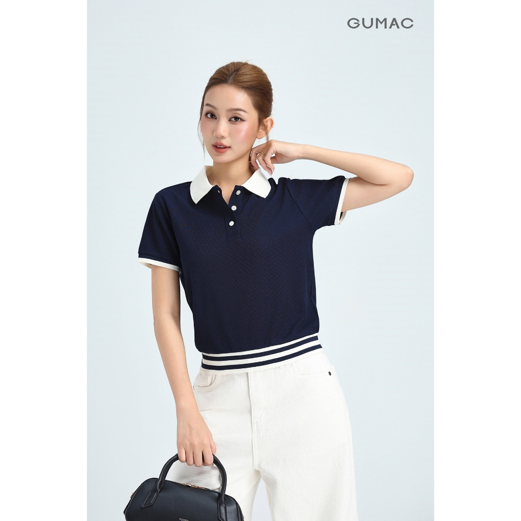 [NHẬP AFFME GIẢM 49K] Áo Polo Nữ GUMAC Áo Thun Có Cổ Chất Tổ Ong Thoáng Mát, Bo Phối Sọc Trẻ Trung Năng Động APG01024 | BigBuy360 - bigbuy360.vn