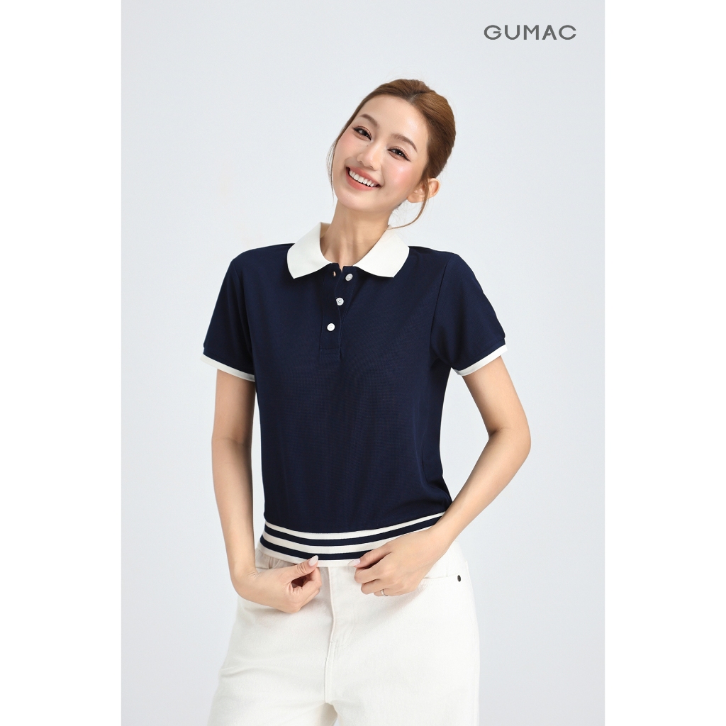 [NHẬP AFFME GIẢM 49K] Áo Polo Nữ GUMAC Áo Thun Có Cổ Chất Tổ Ong Thoáng Mát, Bo Phối Sọc Trẻ Trung Năng Động APG01024 | BigBuy360 - bigbuy360.vn