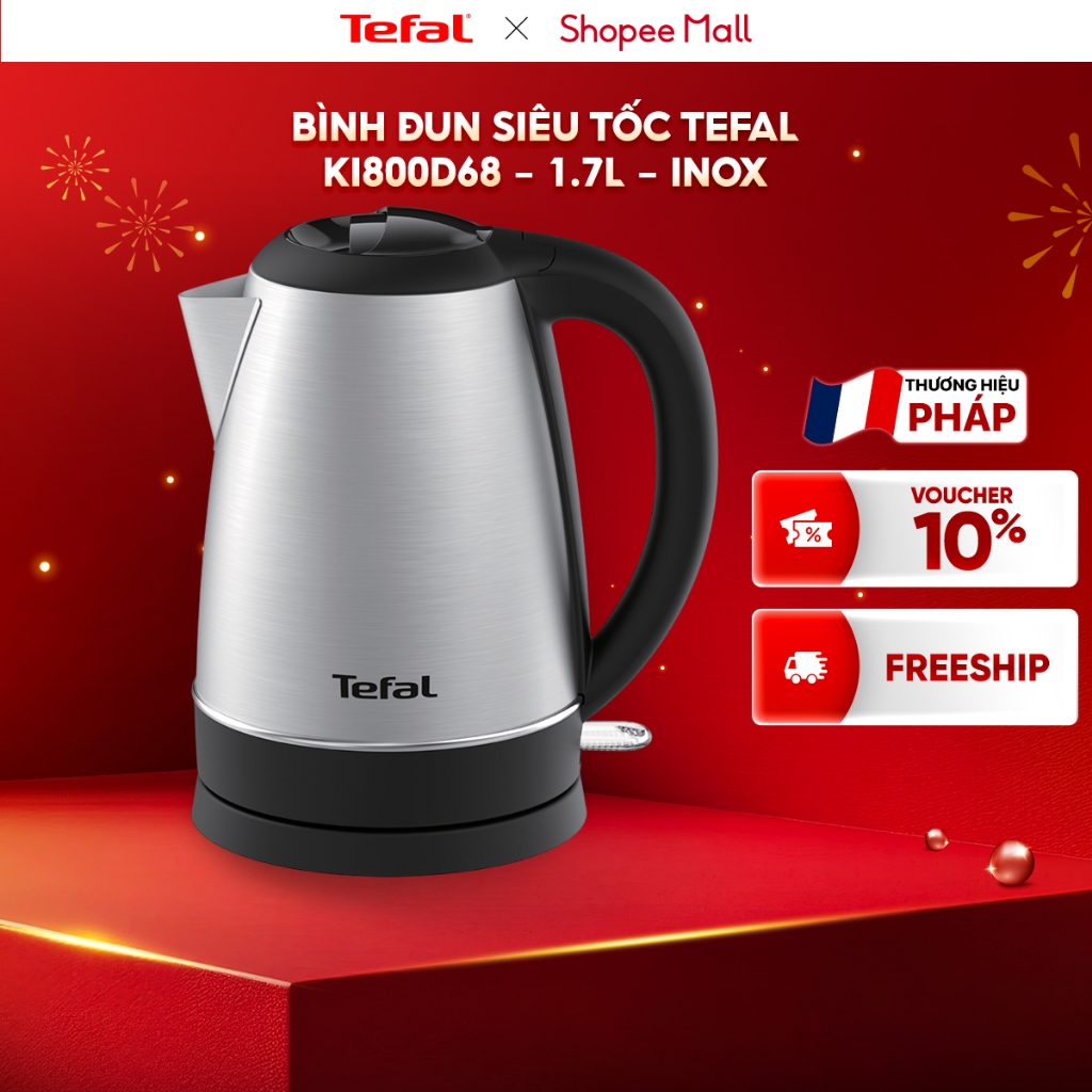 [Mã ELBSJBP06 giảm 12% đơn 500K] Bình đun siêu tốc Tefal KI800D68 - 1.7L - inox