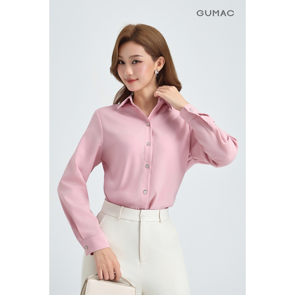 Áo Sơ Mi Nữ Tay Dài GUMAC Áo Kiểu Công Sở Lụa Mango Trơn Basic Mềm Mát Cao Cấp BAE00001 | BigBuy360 - bigbuy360.vn