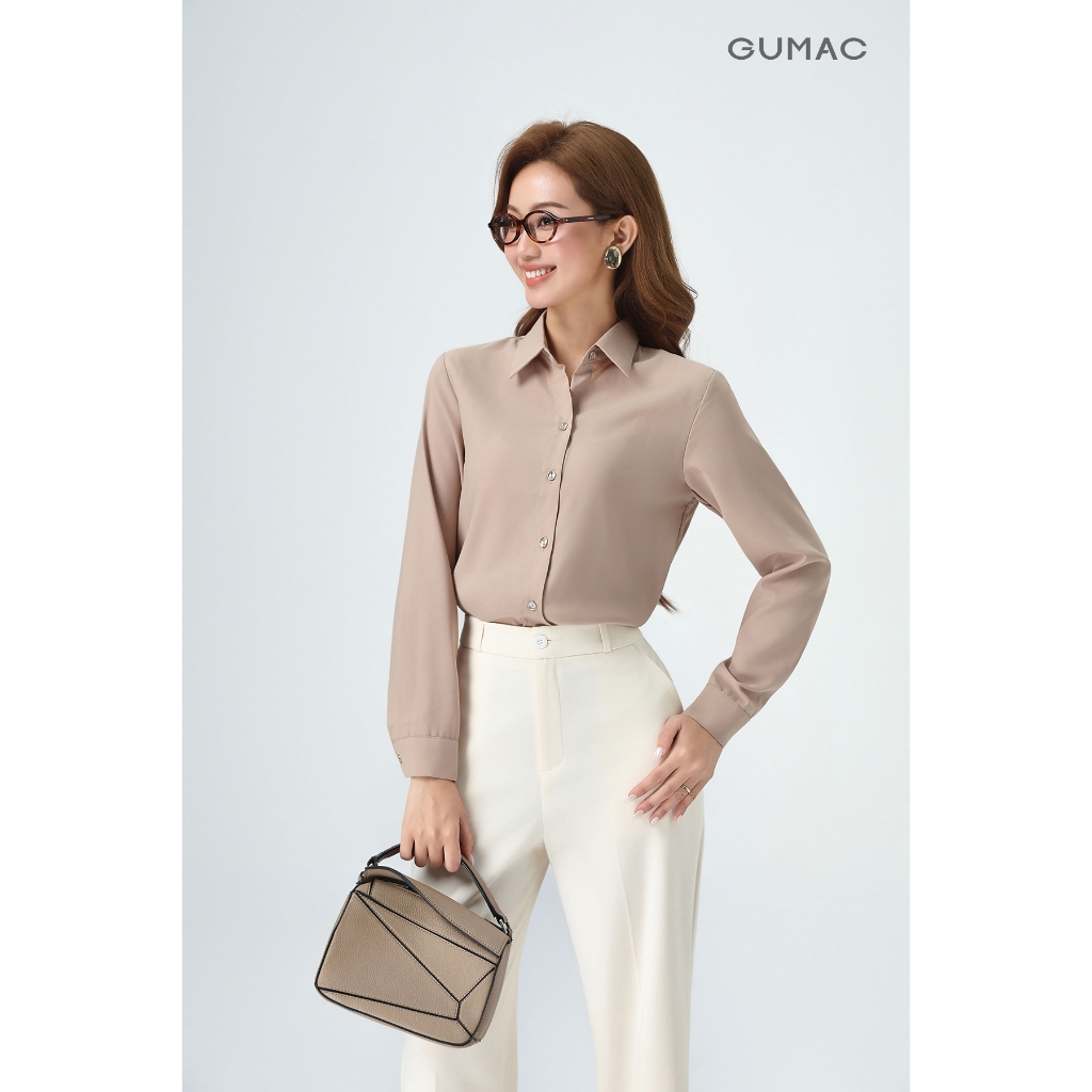 Áo Sơ Mi Nữ Tay Dài GUMAC Áo Kiểu Công Sở Lụa Mango Trơn Basic Mềm Mát Cao Cấp BAE00001 | BigBuy360 - bigbuy360.vn
