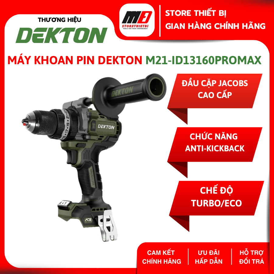 (Hệ ACE) Máy Khoan Pin Dekton M21-ID13160PROMAX - Động Cơ Không Chổi Than - Lực Siết 160Nm - Đầu Cặp