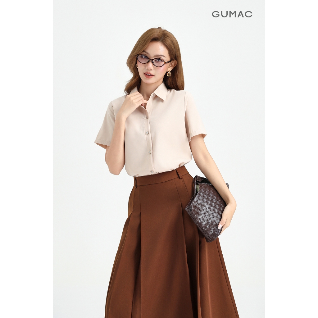 Áo Sơ Mi Nữ GUMAC Áo Kiểu Công Sở Tay Ngắn Trơn Basic Chất Lụa Mango Mềm Mịn Cao Cấp BAE00002 | BigBuy360 - bigbuy360.vn