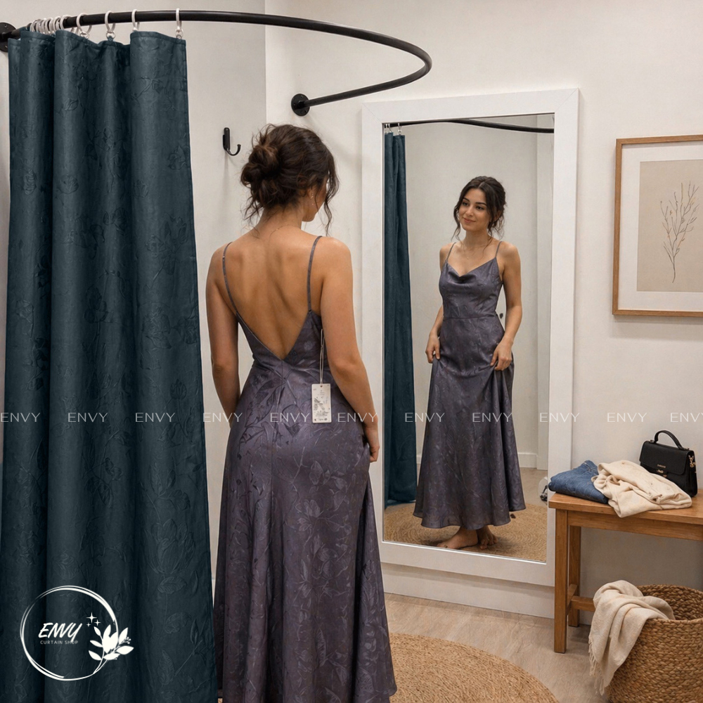 EN03 Rido – Rèm Rido phòng thay đồ, ngăn phòng, che giường ngủ - Màu xám ghi (Chưa bao gồm thanh tre