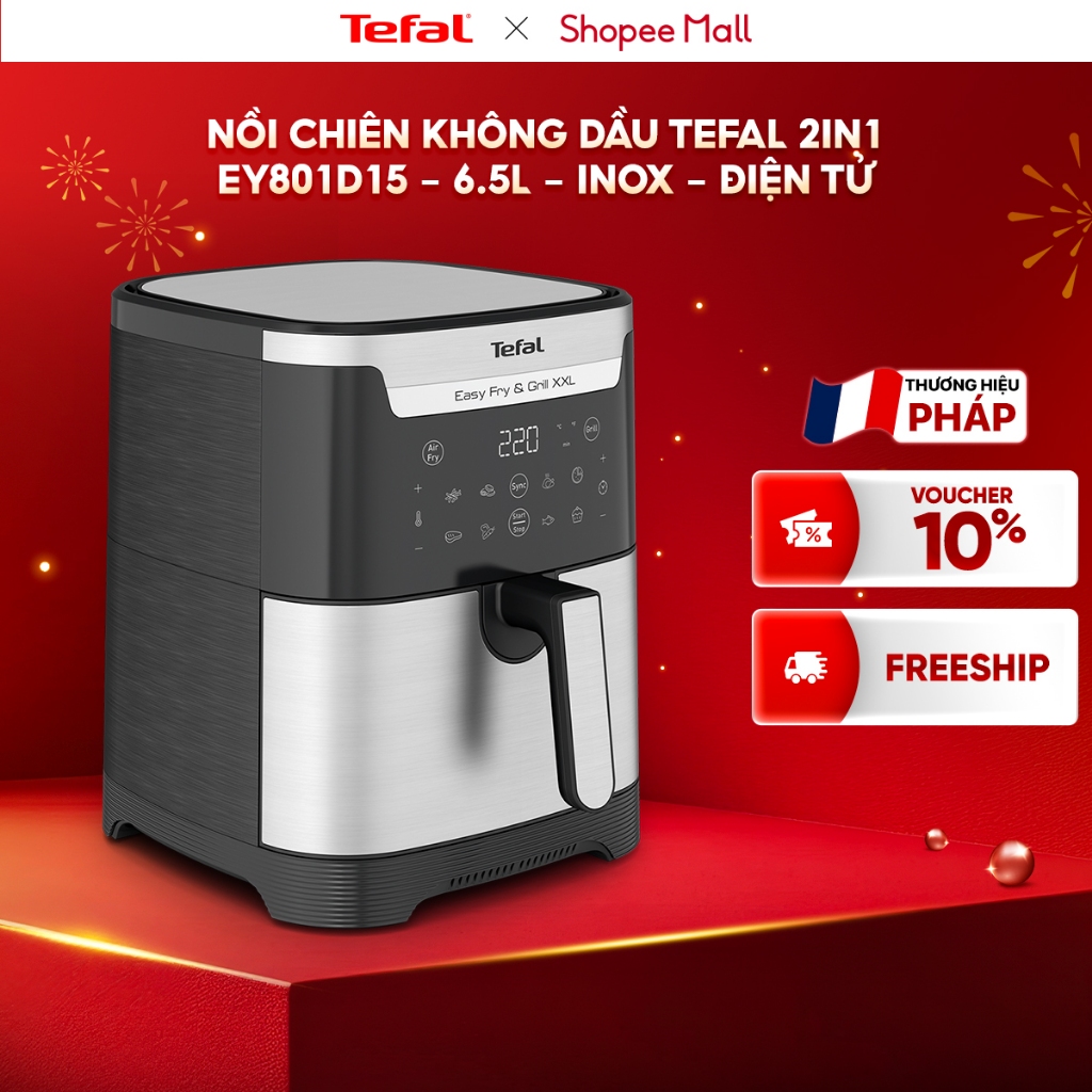 Nồi chiên không dầu Tefal EY801D15 6.5L XXL - Đen bạc, 220V/50Hz, 1830W, 99% giảm chất béo