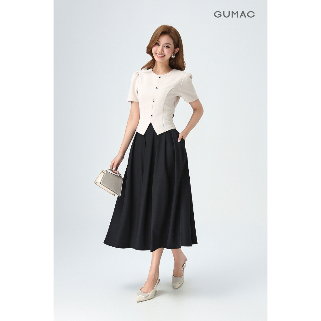 Chân Váy Xếp Ly Dáng Dài GUMAC Chân Váy Chữ A Lưng Cao Có Túi Vải Cotton Lạnh Cao Cấp LVE1001 | BigBuy360 - bigbuy360.vn