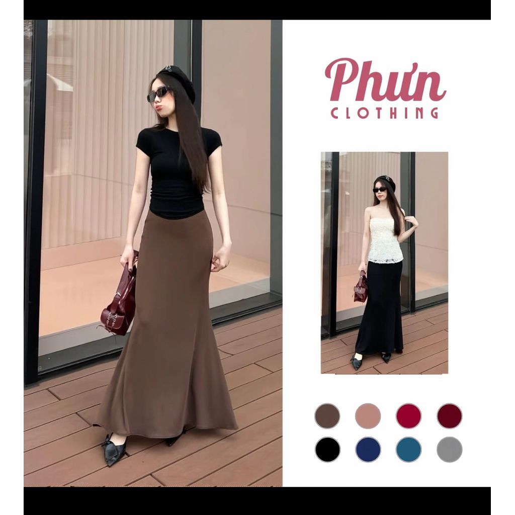 Chân váy đuôi cá Phưn Clothing  chất liệu thun hàn mềm mịn co giãn ( 3 chiều dài 90cm-95cm-100cm)