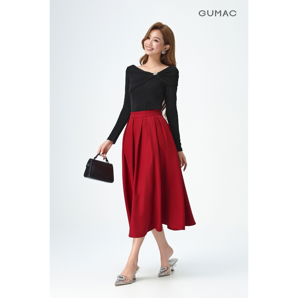 Chân Váy Xếp Ly Dáng Dài GUMAC Chân Váy Chữ A Lưng Cao Có Túi Vải Cotton Lạnh Cao Cấp LVE1001 | BigBuy360 - bigbuy360.vn