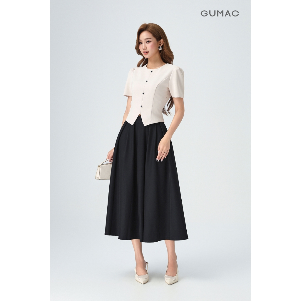 Chân Váy Xếp Ly Dáng Dài GUMAC Chân Váy Chữ A Lưng Cao Có Túi Vải Cotton Lạnh Cao Cấp LVE1001 | BigBuy360 - bigbuy360.vn