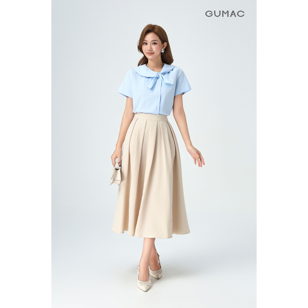 Chân Váy Xếp Ly Dáng Dài GUMAC Chân Váy Chữ A Lưng Cao Có Túi Vải Cotton Lạnh Cao Cấp LVE1001 | BigBuy360 - bigbuy360.vn
