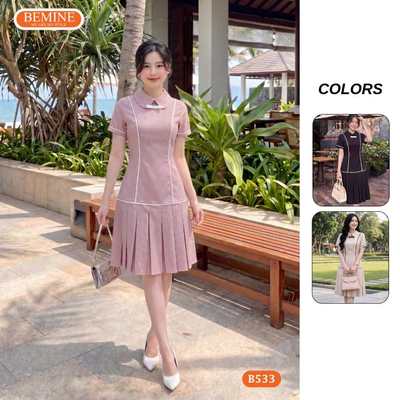 Đầm thiết kế BEMINE cổ sen dáng chữ A tùng có xếp ly phù hợp đi chơi-B533
