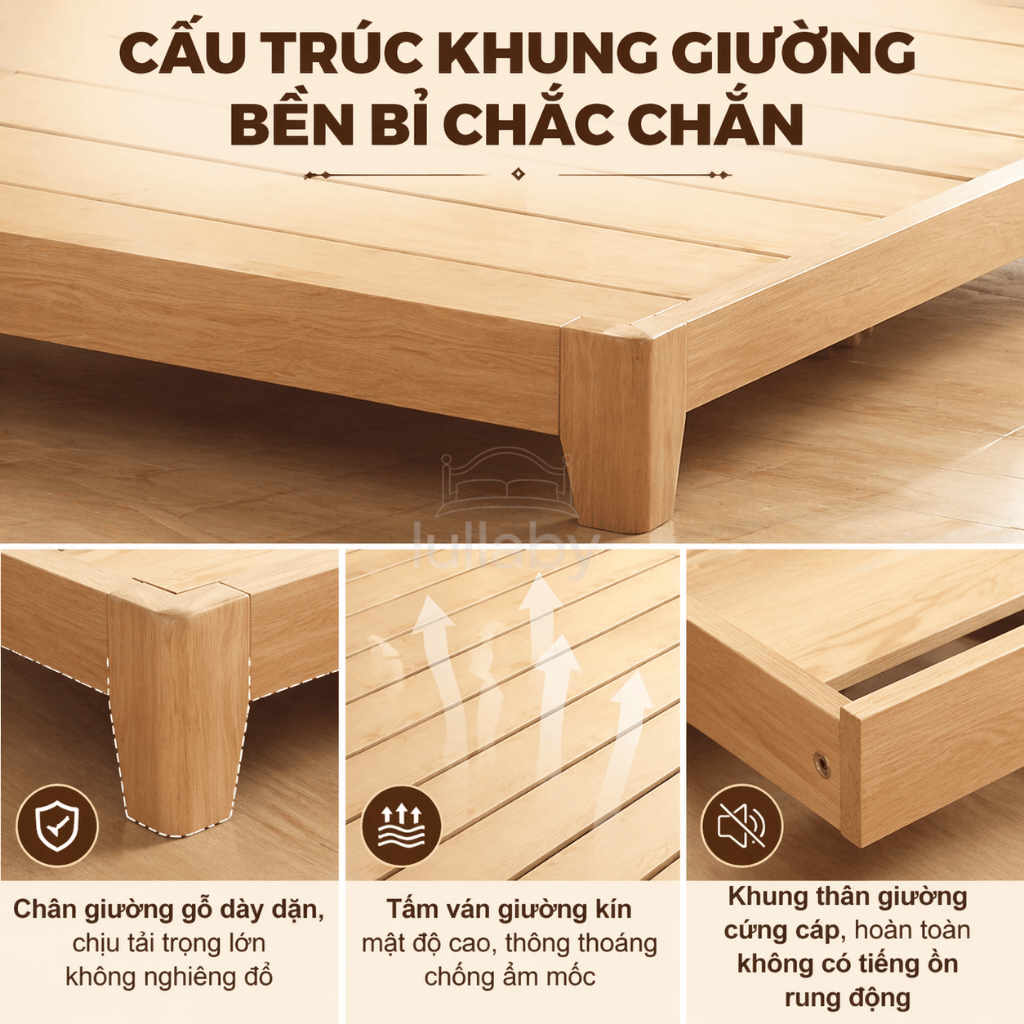 Lullaby giường gỗ Tự Nhiên 100 Khung lưu trữ Đầu giường trọng tối đa 600kg Có các kích120/150/180cm | BigBuy360 - bigbuy360.vn
