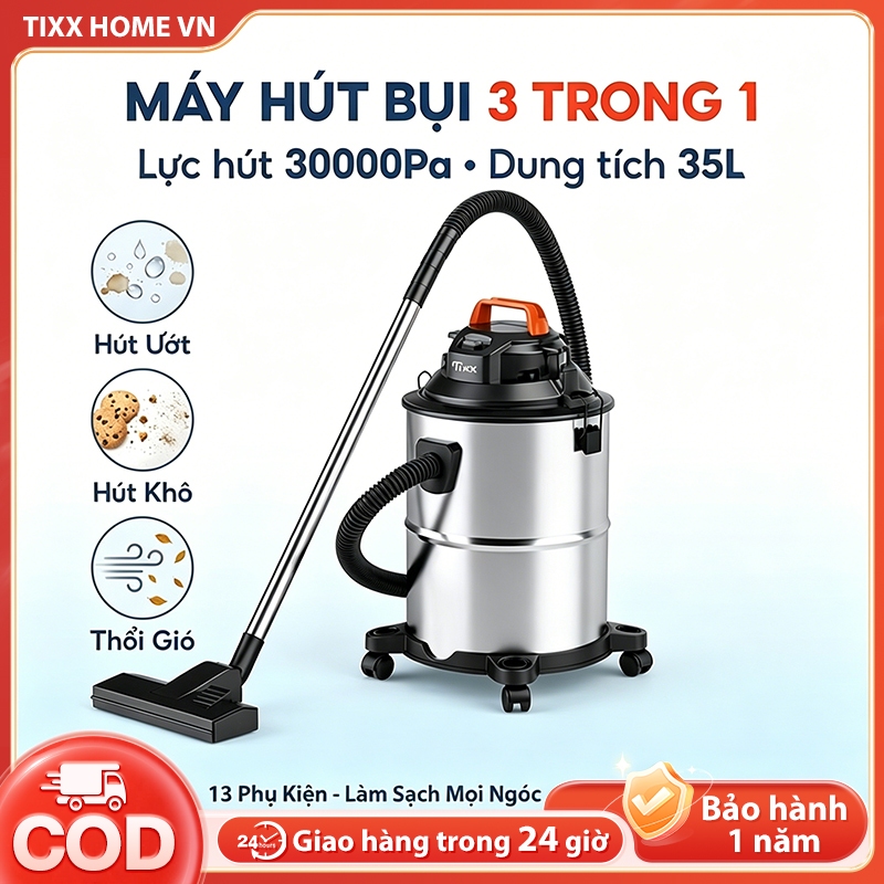 Tixx máy hút bụi 35L Máy hút bụi gia đình 1000W 50dB Máy hút bụi đa năng