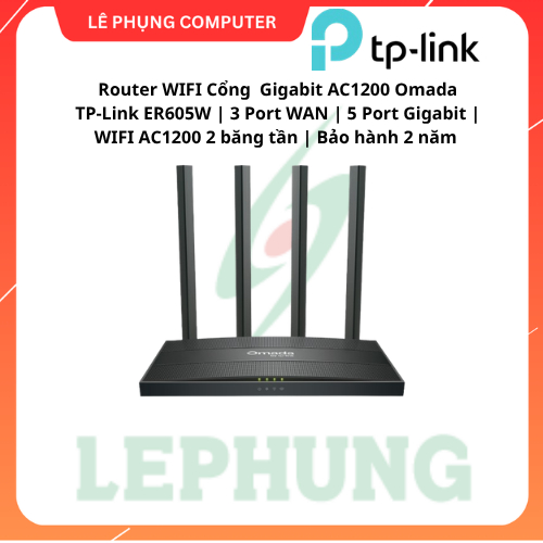 Router WIFI Cổng  Gigabit AC1200 Omada  TP-Link ER605W | 3 Port WAN | 5 Port Gigabit | WIFI AC1200 2