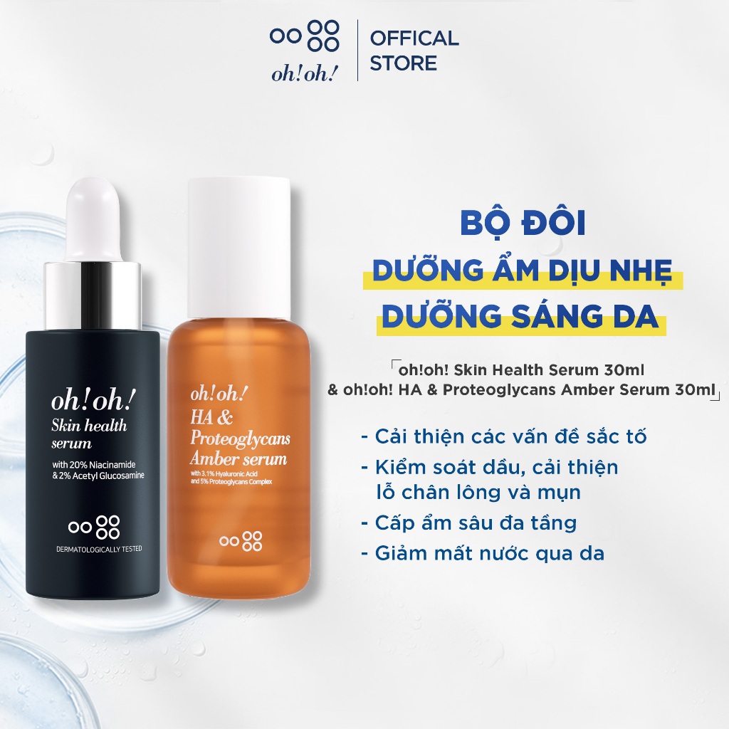 Bộ đôi phục hồi sức khỏe & cấp ẩm đa tầng ohoh Skin Health Serum 30ml & ohoh HA Amber Serum 30ml