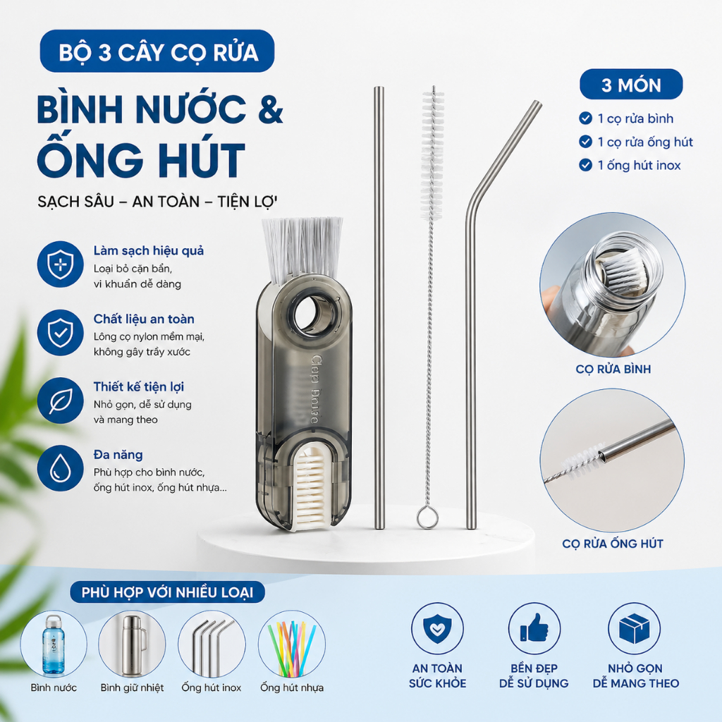 Cọ Vệ Sinh Bình Nước 3in1 Tiện Lợi, bàn chải băng nhựa vệ sinh, bàn chải cọ…