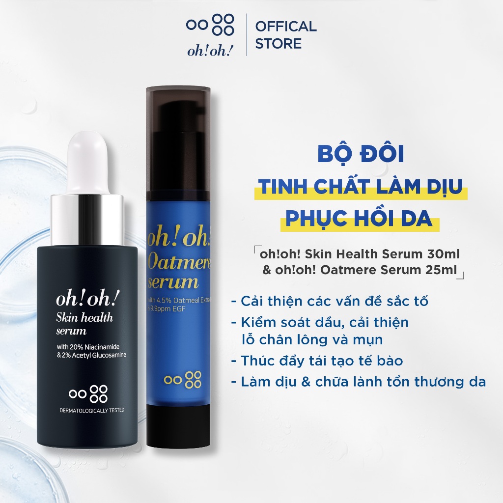 Bộ đôi tinh chất làm dịu & phục hồi da ohoh Skin Health Serum 30ml & ohoh Oatmere Serum 25ml