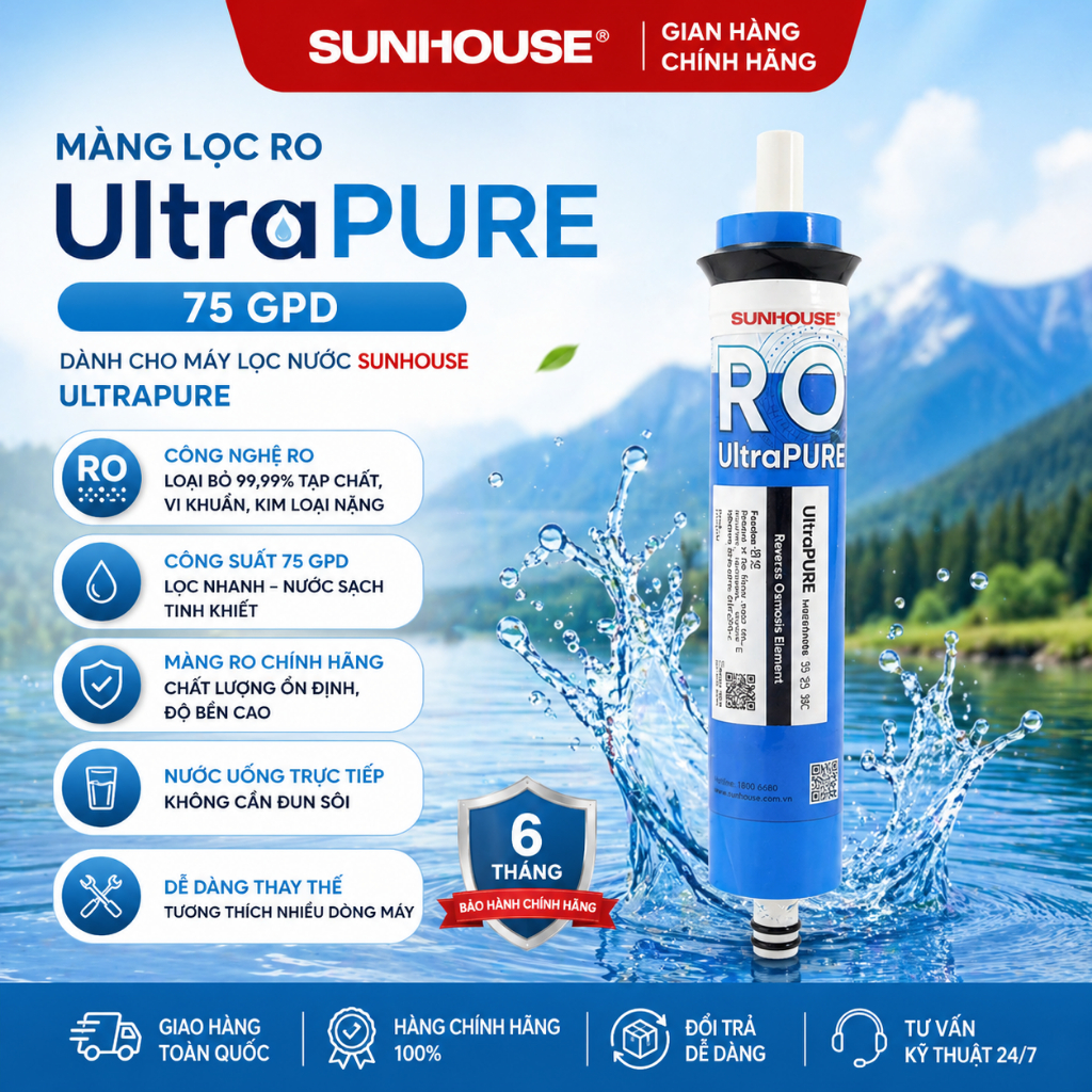 [Hỏa Tốc] Màng Lọc RO Sunhouse UltraPURE 75 GPD – Màng RO Chính Hãng, Lọc Nước Tinh Khiết, Thay Thế 