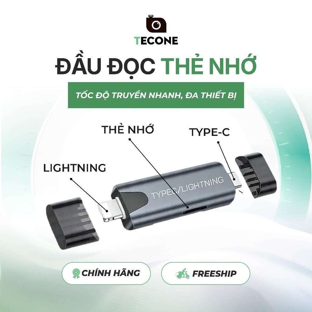 Hub Đọc Thẻ Nhớ TF/SD sử dụng cho tất cả thiết bị TYPE-C và Lightning - Hub Đọc Thẻ Nhớ Điện Thoại,M