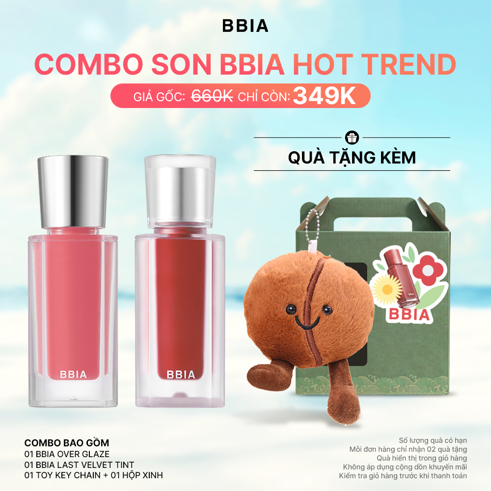 COMBO Son BBIA Hot Trend: 01 Son bóng mượt mà BBIA Over Glaze + 01  Son kem nhung thuần chay BBIA La