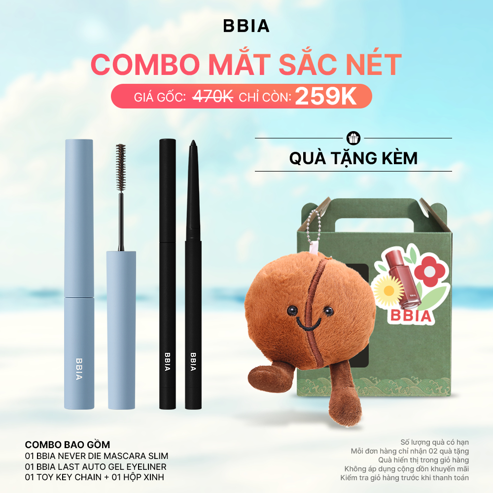 COMBO Mắt Sắc Nét: 01 Mascara tơi mi, không lem BBIA Never Die Slim + 1 Kẻ mắt chống nước BBIA Last Auto Gel Eyeliner