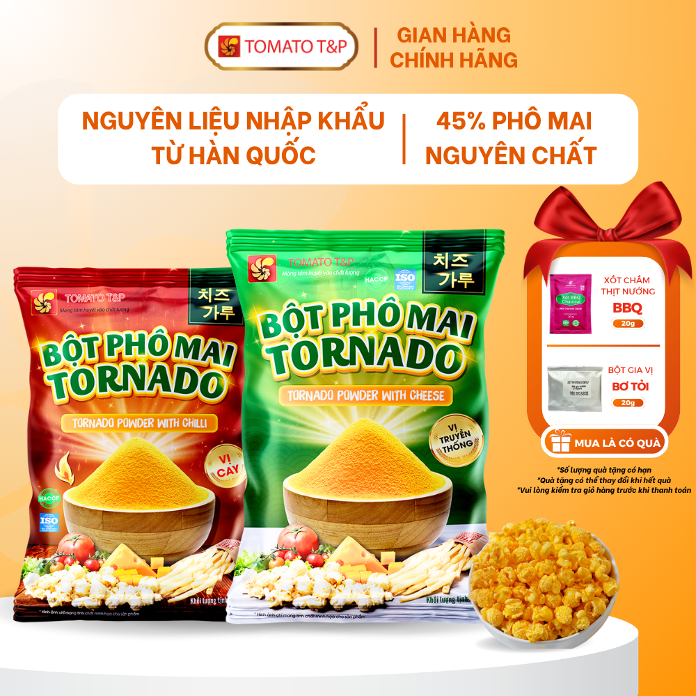 Bột phô mai mặn Tornado, bột phô mai lắc khoai, bột phô mai lắc bắp rang bơ - Gói 100g - Tomato T&P