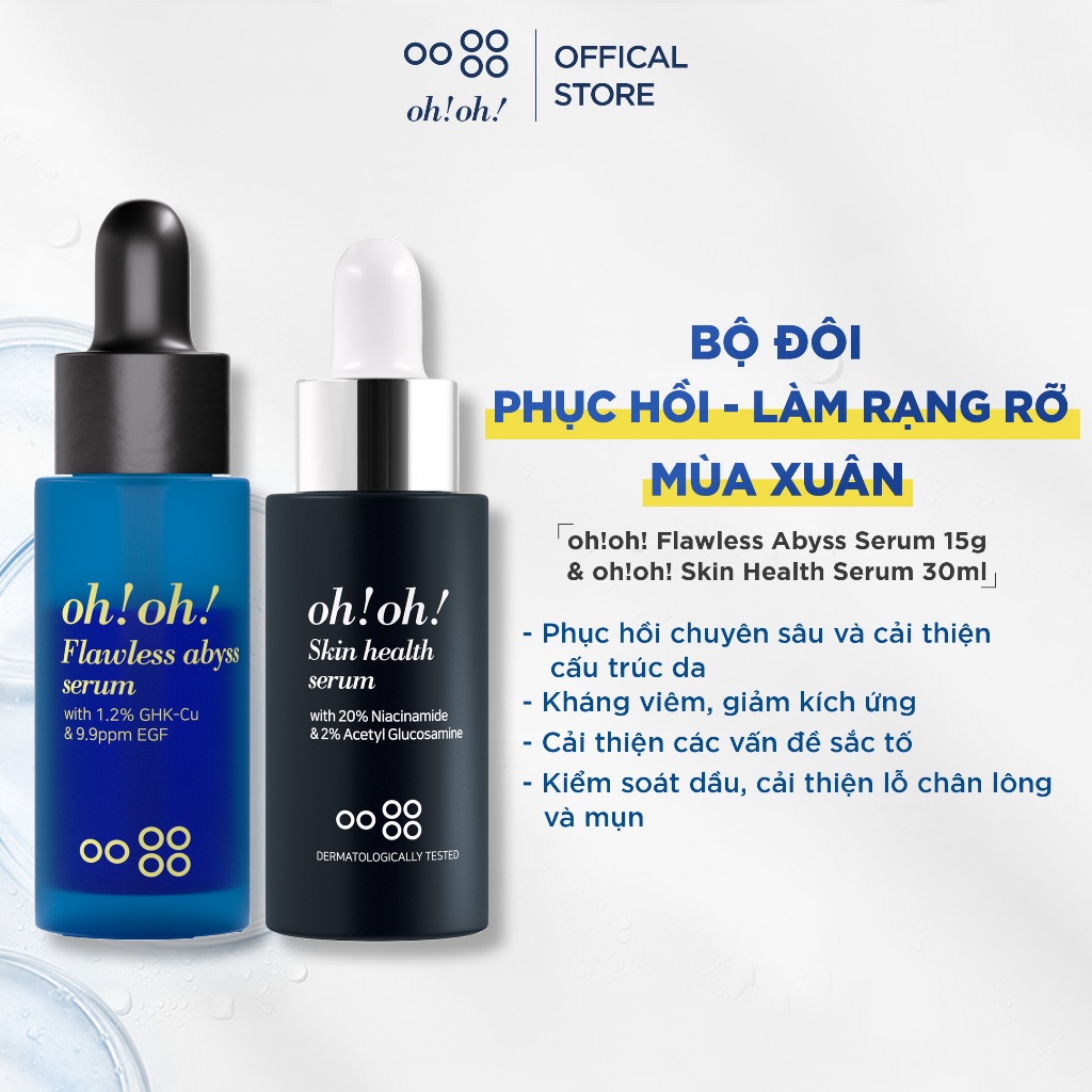 Bộ đôi phục hồi & làm rạng rỡ mùa xuân ohoh Flawless Abyss Serum 15g & ohoh Skin Health Serum 30ml