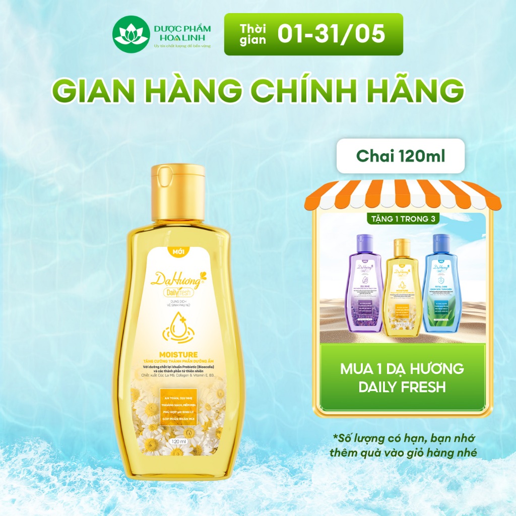 Dung dịch vệ sinh Dạ hương Daily Fresh Moisture - Tăng cường thành phần DƯỠNG ẨM 120ml