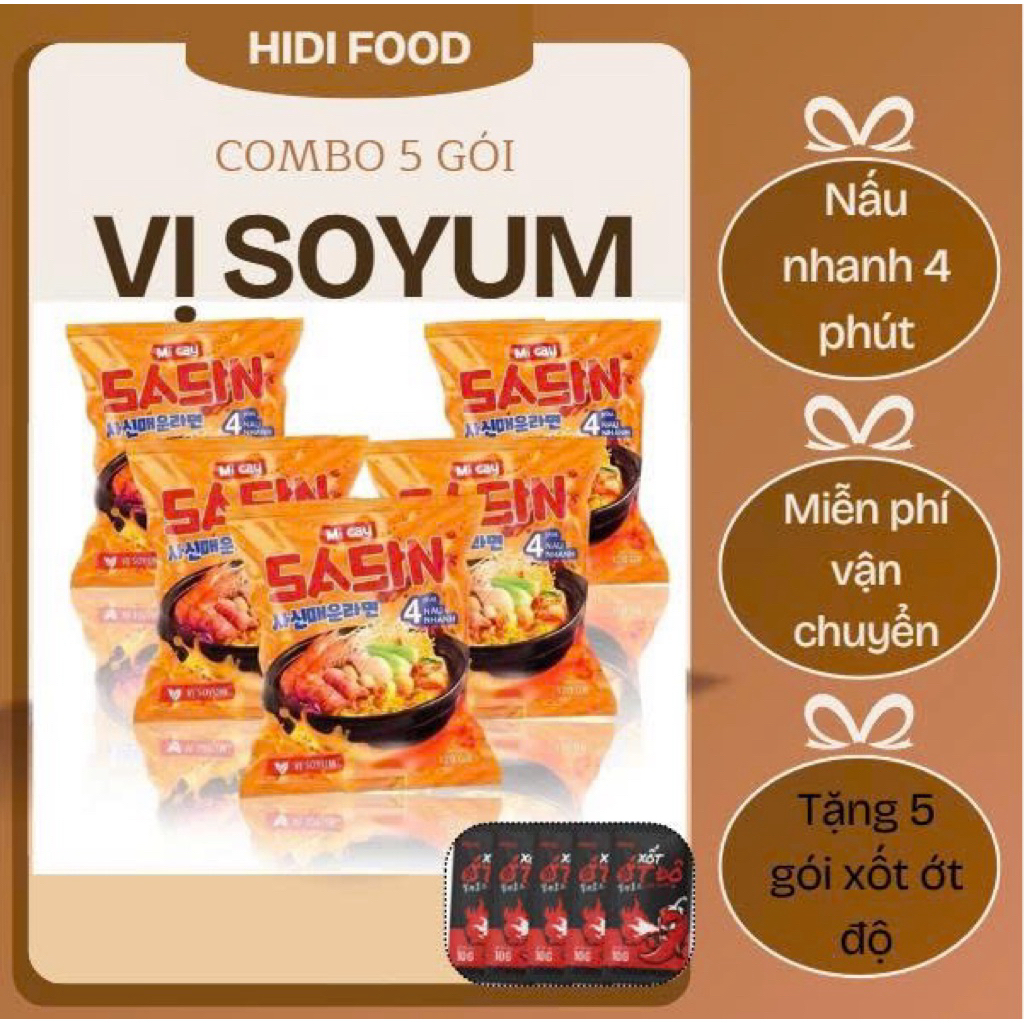 [COMBO 5] MÌ CAY SASIN VỊ SOYUM + TẶNG KÈM 5 GÓI XỐT ỚT ĐỘ - CHUẨN VỊ SASIN