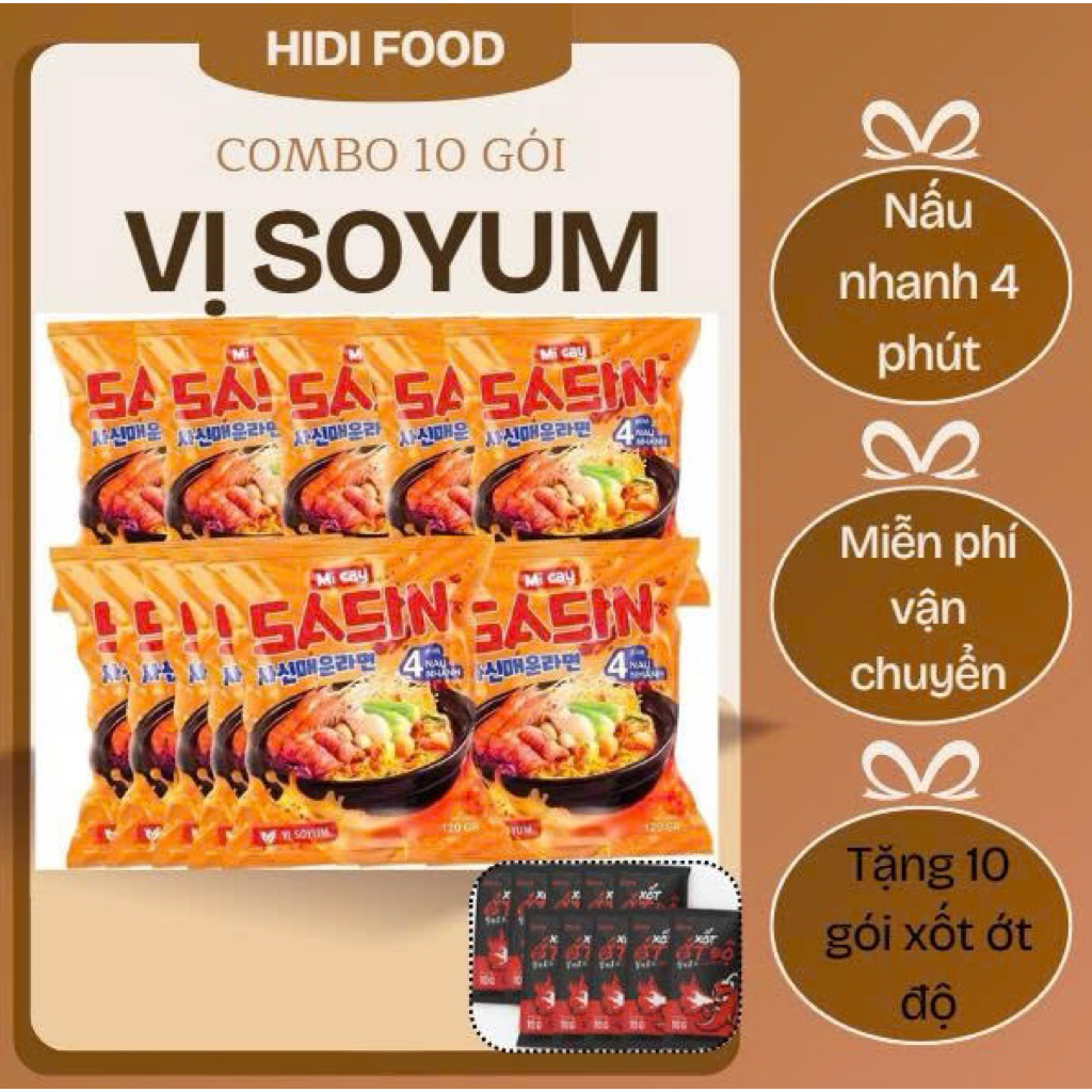 [COMBO 10] MÌ CAY SASIN VỊ SOYUM + TẶNG KÈM 10 GÓI XỐT ỚT ĐỘ - CHUẨN VỊ SASIN