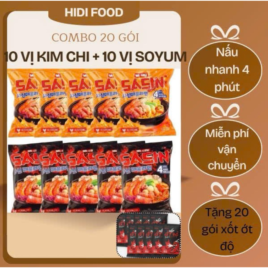|COMBO20 GÓI| MÌ CAY SASIN 10 VỊ KIM CHI + 10 VỊ SOYUM - TẶNG 20 GÓI XỐT ỚT ĐỘ_CHUẨN VỊ SASIN