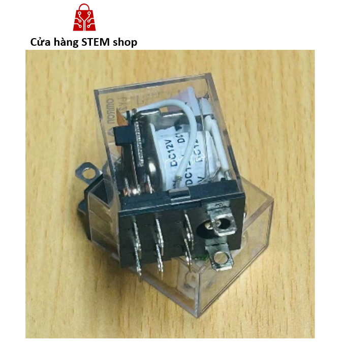 Rơ le kính LY2N-J, relay trung gian 8 chân có đèn giá rẻ điện áp 12VDC, 24VDC dùng chân đế PTF08A