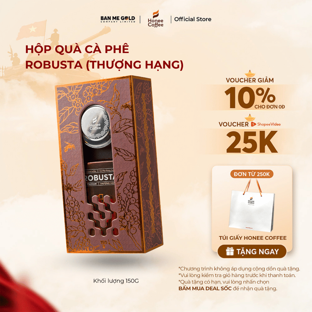 [TẶNG TÚI] Hộp quà cà phê robusta - 100% Cafe robusta rang xay nguyên chất - cà phê hạt rang mộc chí