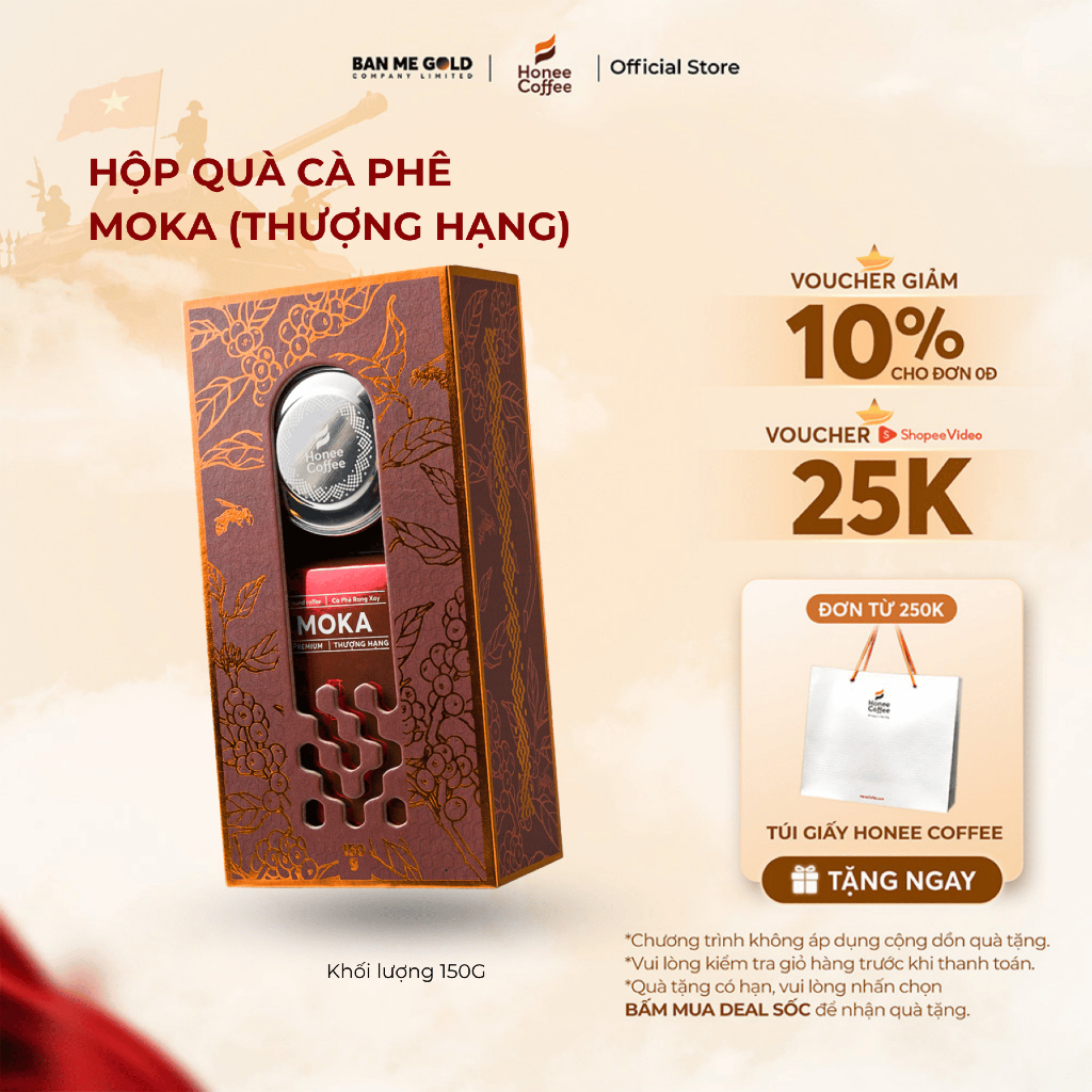 [TẶNG TÚ] Hộp quà cà phê moka -  100% Cafe moka rang xay nguyên chất - cà phê hạt rang mộc chính hãn