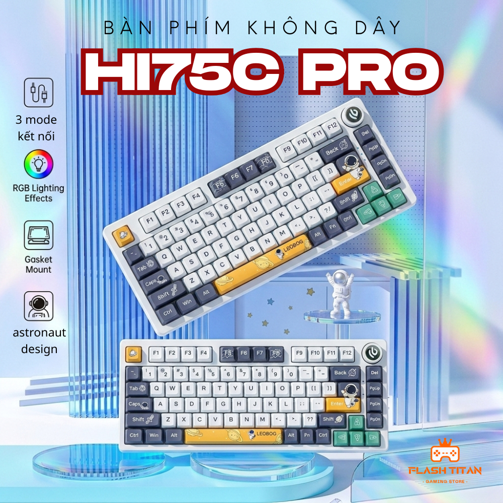 Bàn phím cơ không dây LEOBOG HI75C PRO - bàn phím nhôm 3 mode -Led RGB mạch xuôi - Có núm xoay