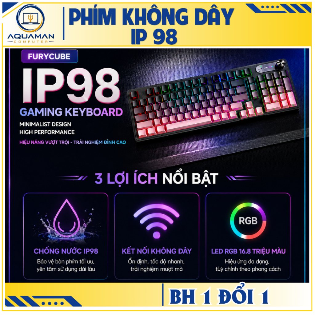 Bàn Phím Cơ KHÔNG DÂY 3 MODE IP98 RGB | Chống Nước IP98 | Có Núm Xoay & Màn Hình | Keycap PBT